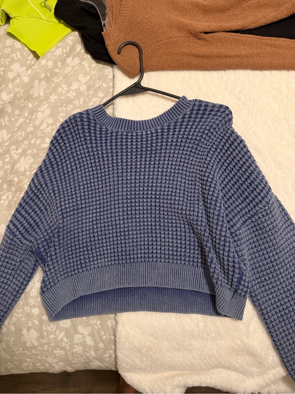 aerie Blue Waffle-Knit Crewneck Sweater